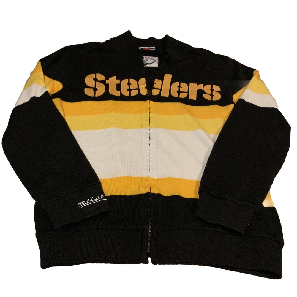 Mens Mitchell & Ness NFL Front Stripe Full Zip Sweater Pittsburgh Steelers M